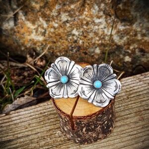 Handmade Sterling Silver & Turquoise Flower Stud Earrings